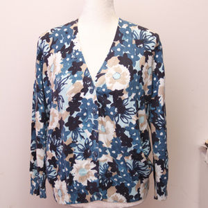 Basic Editions  blue sweater with flowers size L